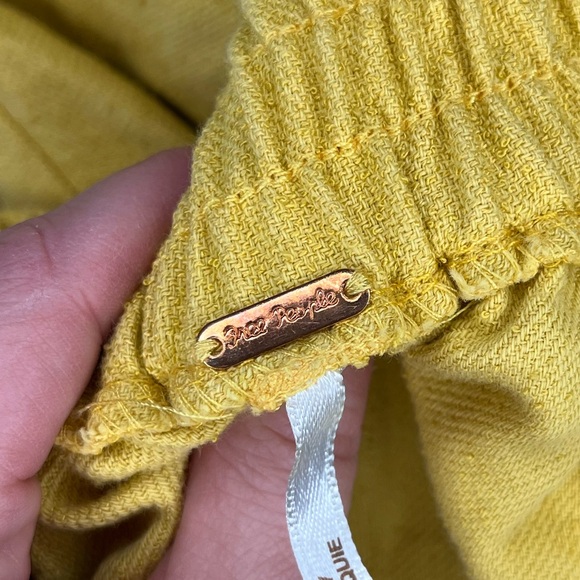 Free People Mustard Yellow Pleated Flowy Wide Leg Boho Pants | XL cotton blend - Picture 8 of 11